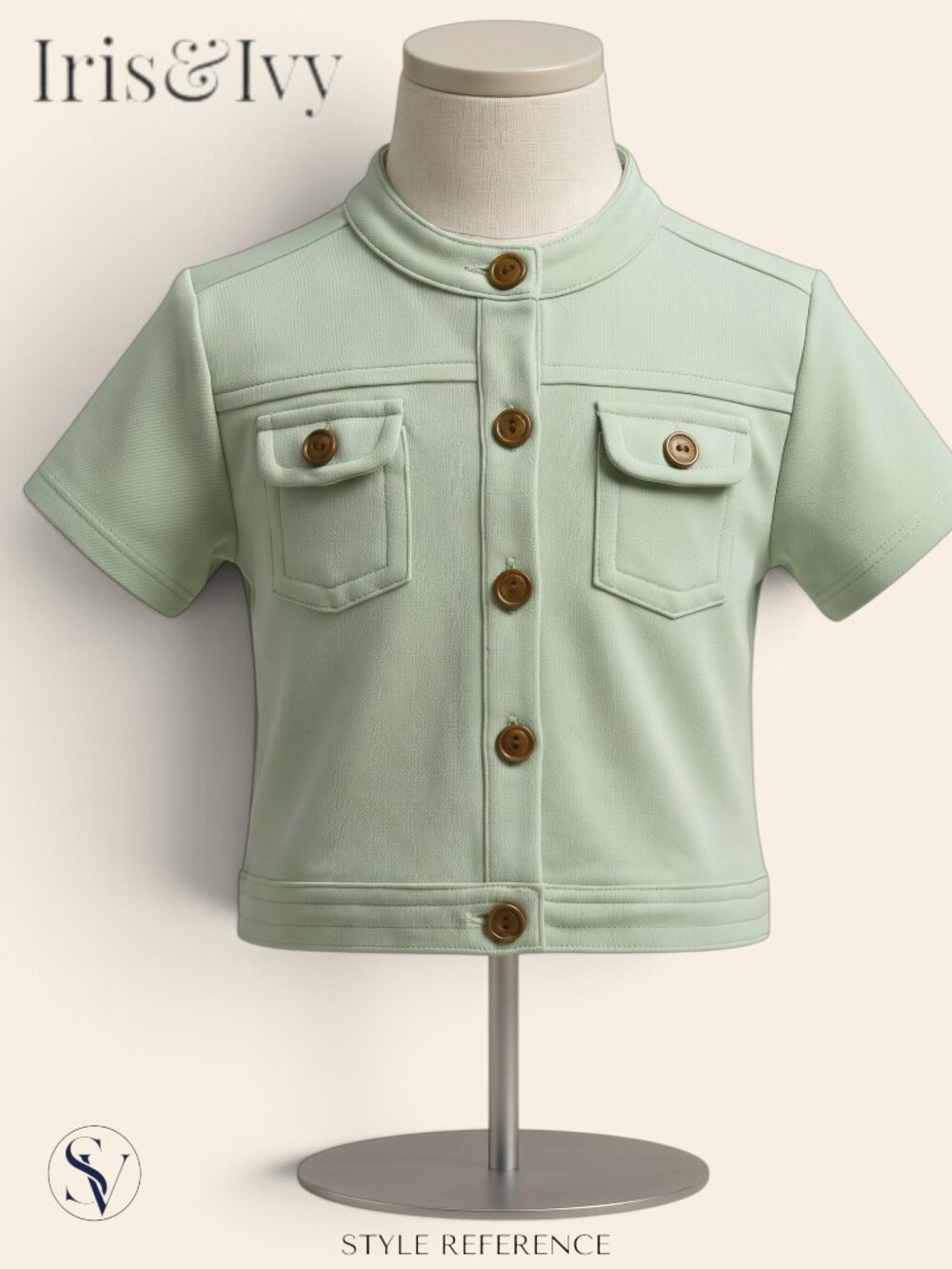 NWT Iris & Ivy Sage Green Short Sleeve Button Up Cropped Jacket 24M